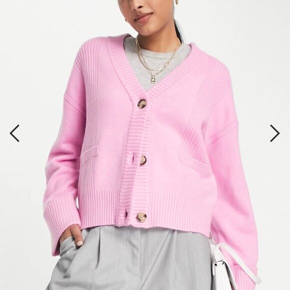 River Island Sweaters - River Island boxy ribbed cardigan in bright pink size XS